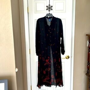 Phoal NWT Sheer Chinese Inspired Duster with 6 button Closure Front/Back Slits